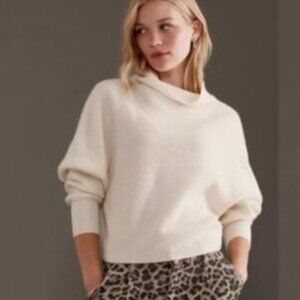 Anthropologie Pilcro100% Cashmere Ribbed Mock Neck Jumper Sweater Ivory